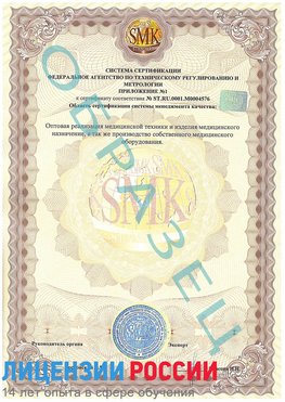 Образец сертификата соответствия (приложение) Кузнецк Сертификат ISO 13485